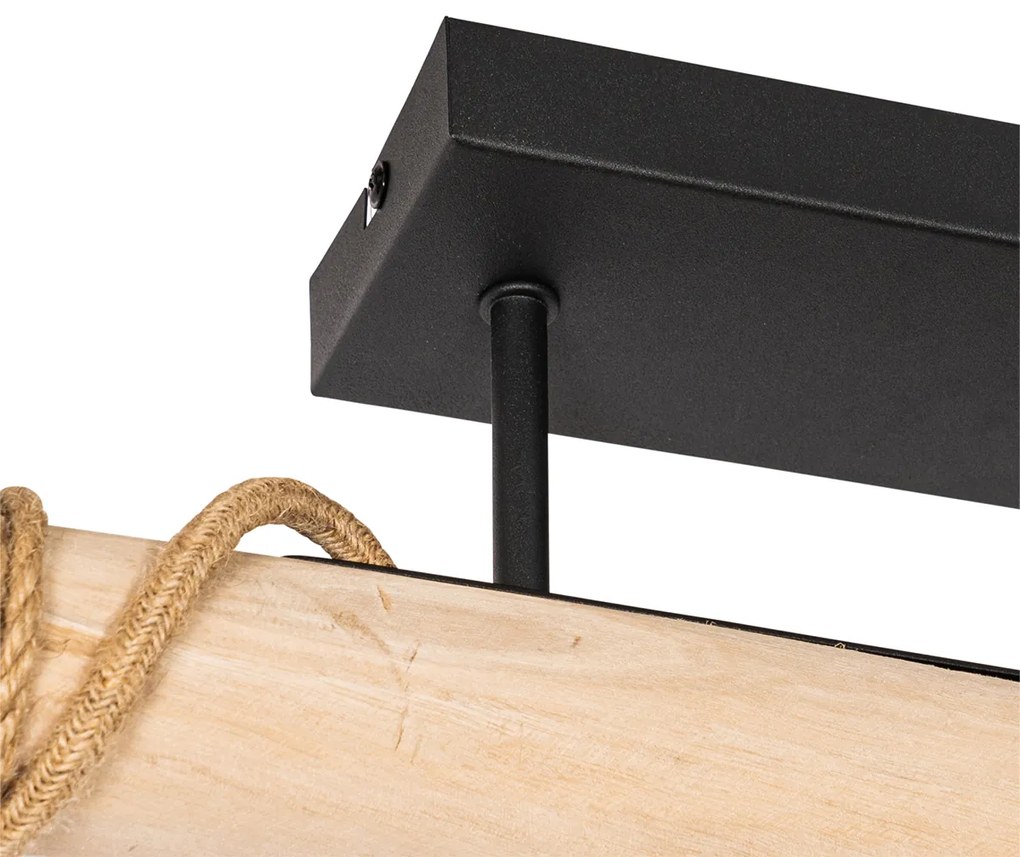 Ръстична висяща лампа златиста с дърво 3-светлина - Yura