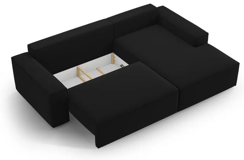 Черен кадифен разтегателен с място за съхранение ъглов диван (десен ъгъл) Jodie – Micadoni
