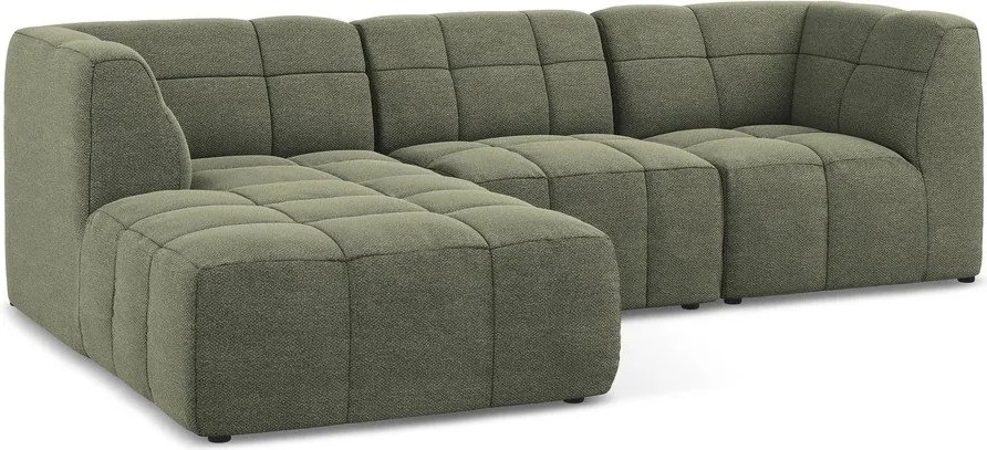 Зелен ъглов диван от прежда с примки от букле (ляв ъгъл) Aloha – Makamii