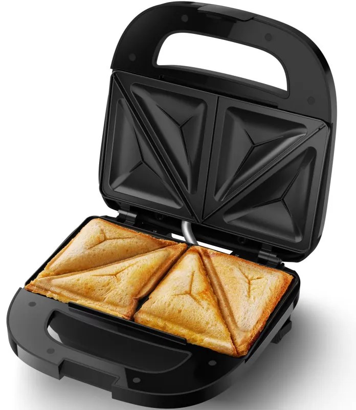 Сандвич тостер Philips HD2331/90 Series 3000, 750 W, За 2 филии/4 триъгълни сандвича, Незалепващи алуминиеви плочи, Черен