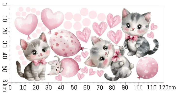 Детски стикер за стена - розови котенца Šírka: 100 cm | Dĺžka: 200 cm