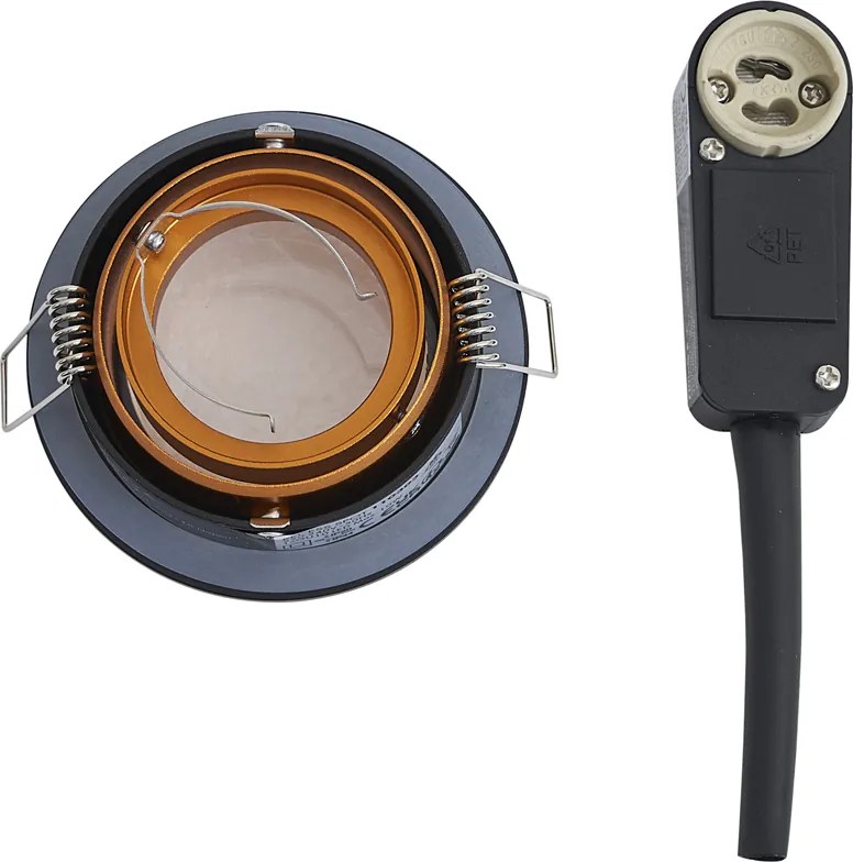 Комплект от 6 модерни вградени спота черни със злато, въртящи се и накланящи се IP44 - Chuck