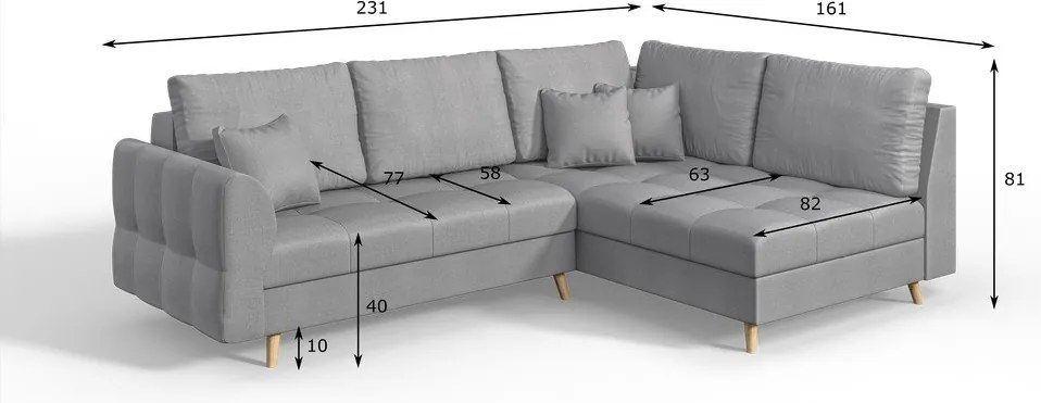 Сив ъглов диван (десен ъгъл) Ariella - Ropez