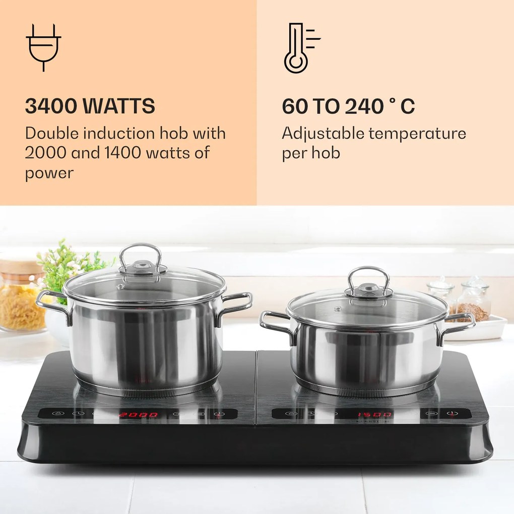 Klarstein InnoChef, индукционен плот, 3400 W, сензорен панел, сиво райе