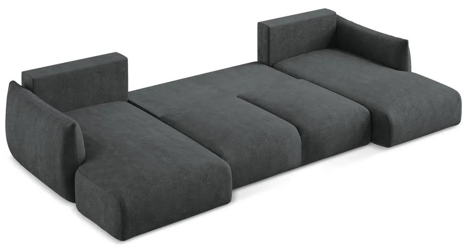Тъмносив шенилов сгъваем ъглов диван (U форма) Leila – Makamii