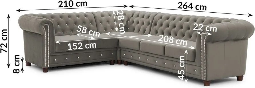 Сив кадифен разтегателен ъглов диван (ляв ъгъл L форма) York Blik – Ropez