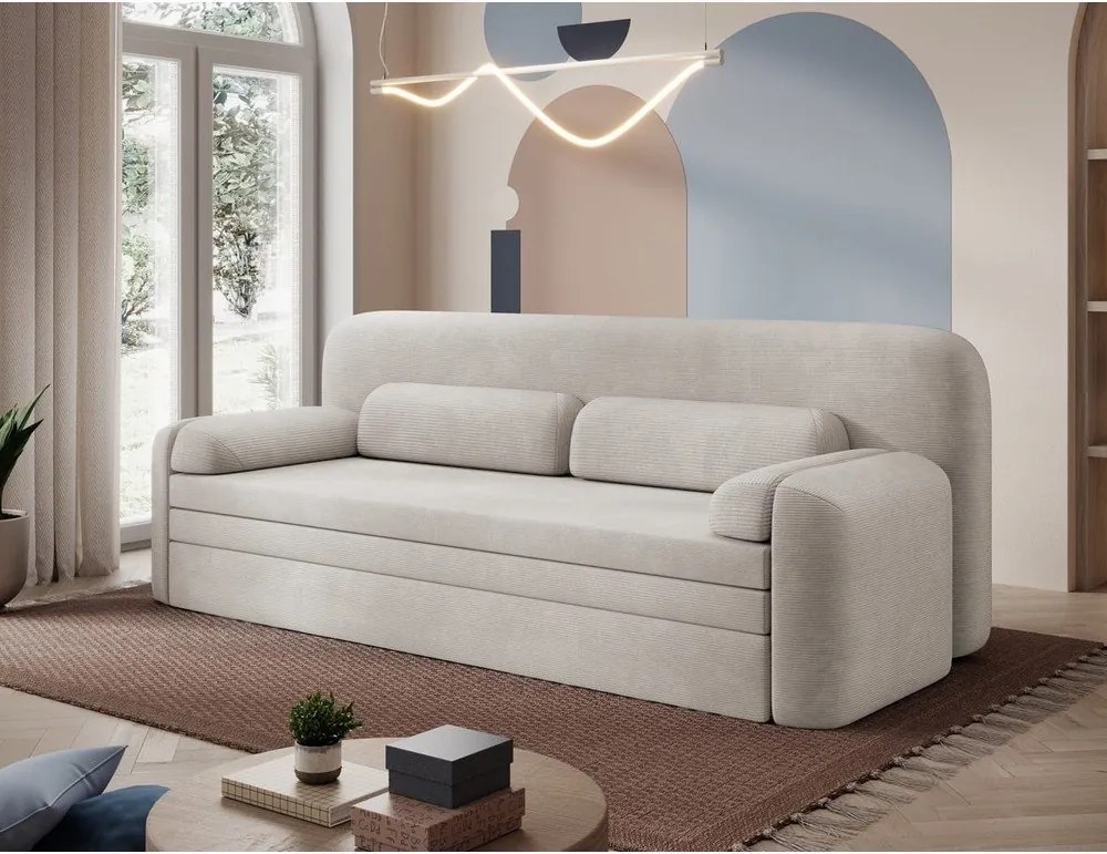 Бежов разтегателен диван с място за съхранение от рипсено кадифе 236 cm Elioss – ELTAP