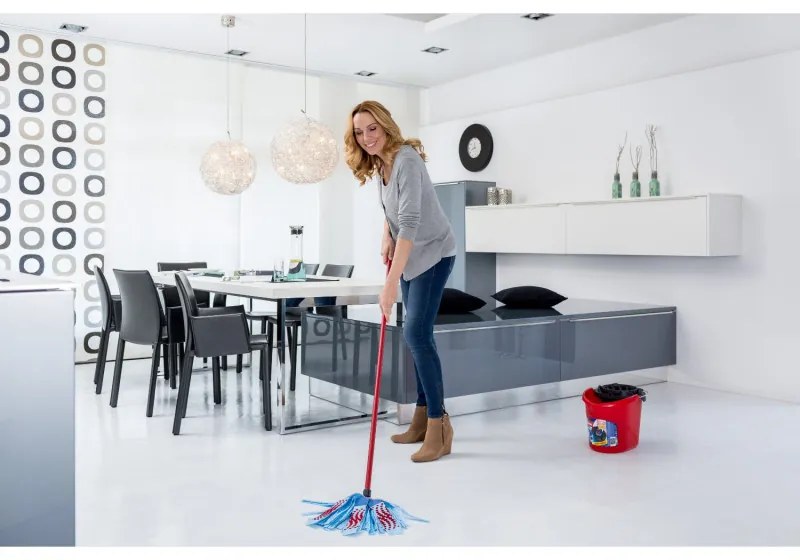 Комплект за почистване на под Vileda Super Mocio, 3 части, 10 л, Отцеждащ механизъм, Червен