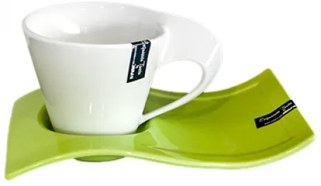 Порцеланова чаша с чинийка Бяло/Зелено DY0635 - 300мл