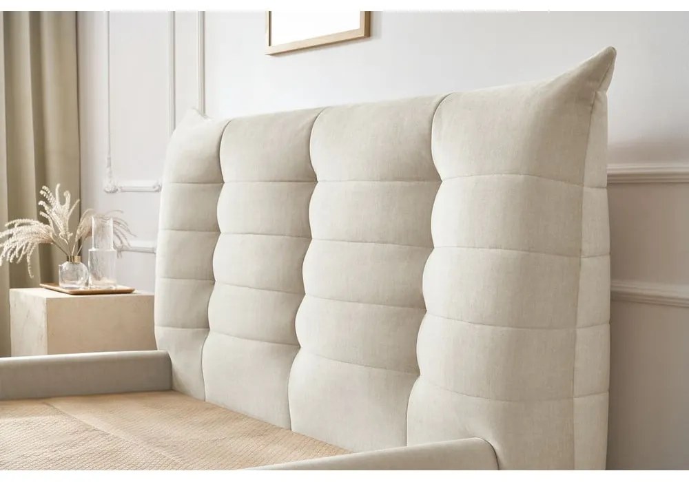 Бежово тапицирано двойно легло с място за съхранение с решетка 180x200 cm Clothilde - Bobochic Paris