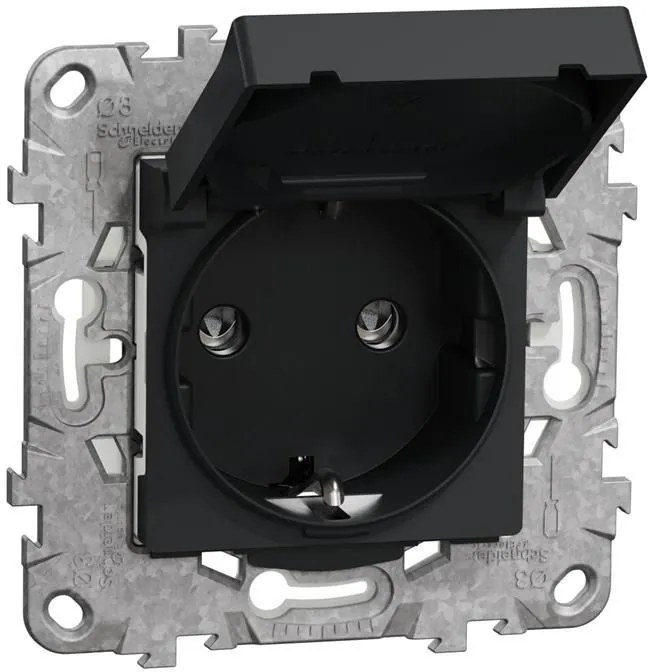 SE Контакт шуко с капак IP44 с носеща рамка 2 мод. цвят Антрацит Unica  - NU508254
