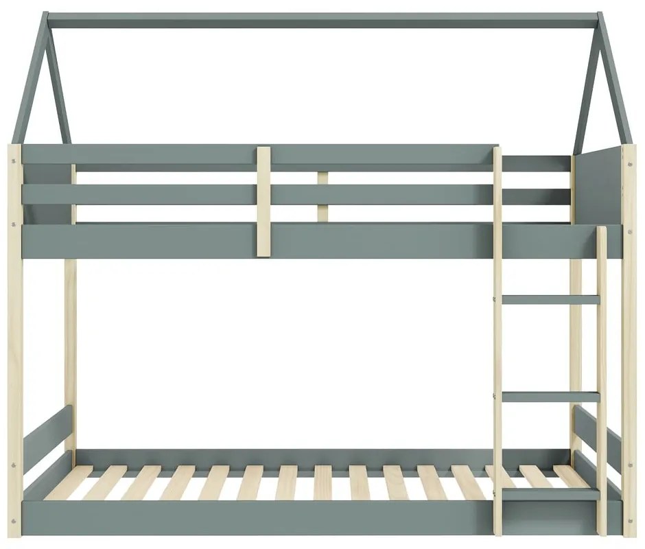 Къща/двуетажно детско легло 90x190 cm с включена подматрачна рамка в естествен цвят/сиво-зелено Valka – Marckeric