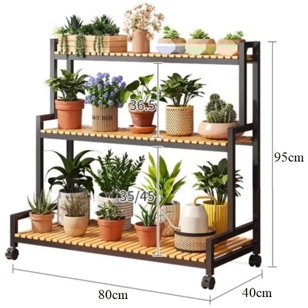 Метална стойка за растения 3-етажен рафт за цветя в тавански стил 95 см