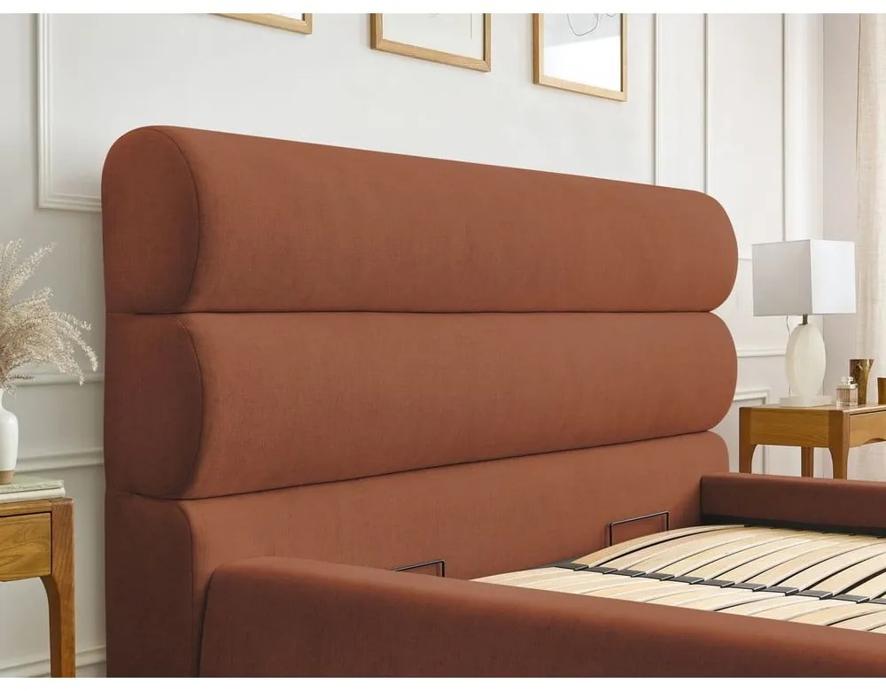 Оранжево тапицирано двойно легло с място за съхранение с решетка 180x200 cm Jagna - Bobochic Paris