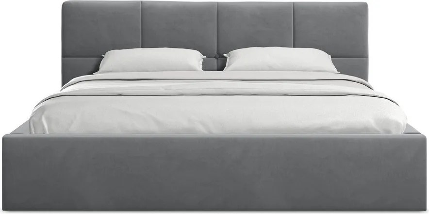 Тъмносиво кадифено двойно легло 140x200 cm тапицирано с място за съхранение и включена подматрачна рамка Hiko – Makamii