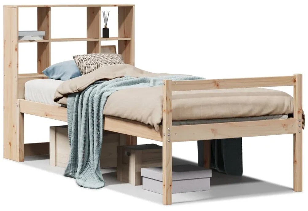 3322002 vidaXL Легло с рафтове за книги, без матрак, 90x190 см, бор масив