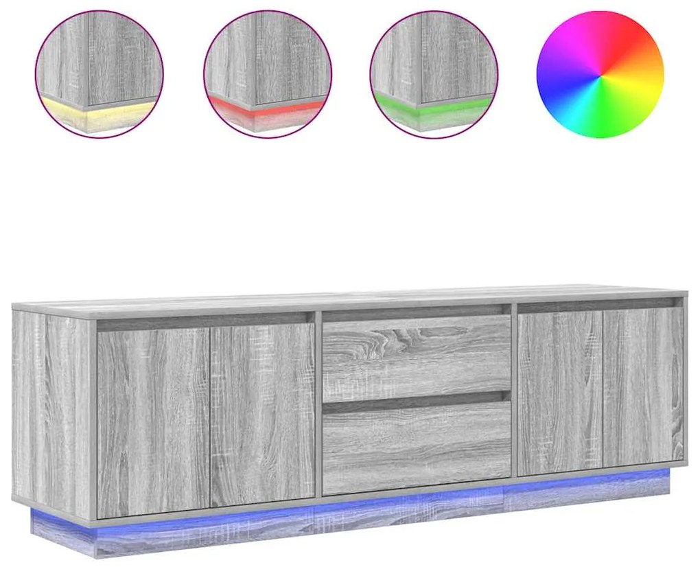 3328431 vidaXL ТВ шкаф с LED осветление, сив сонома, 160,5x41x50 см