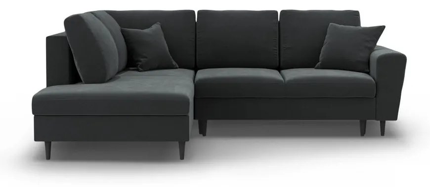 Тъмносив кадифен разтегателен ъглов диван с място за съхранение (ляв ъгъл/L форма) Kyoto – Cosmopolitan Design