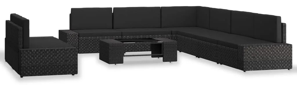 3054585 vidaXL Градински лаундж комплект, 9 части, полиратан, черен