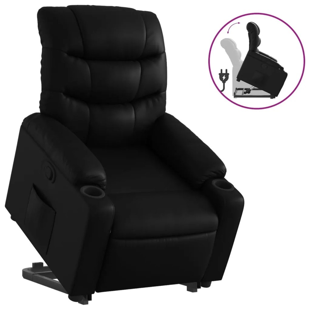 3206599 vidaXL Изправящ реклайнер стол, черен, изкуствена кожа