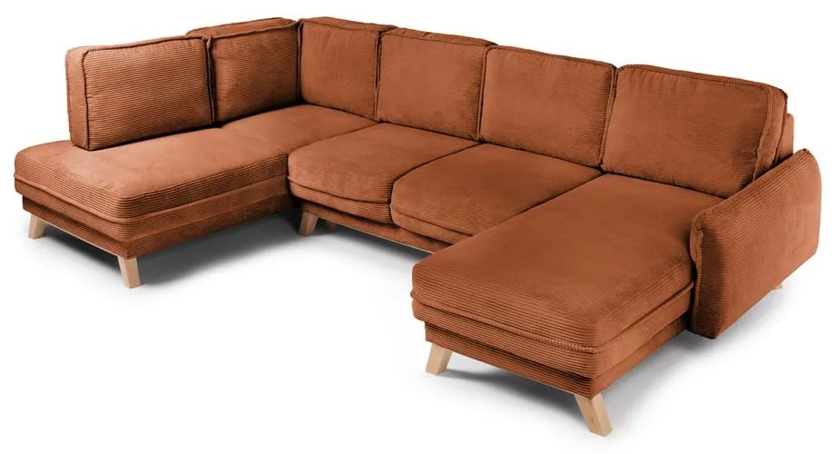 Оранжев сгъваем ъглов диван от рипсено кадифе (ляв ъгъл/"U" форма) Tori – Bonami Selection