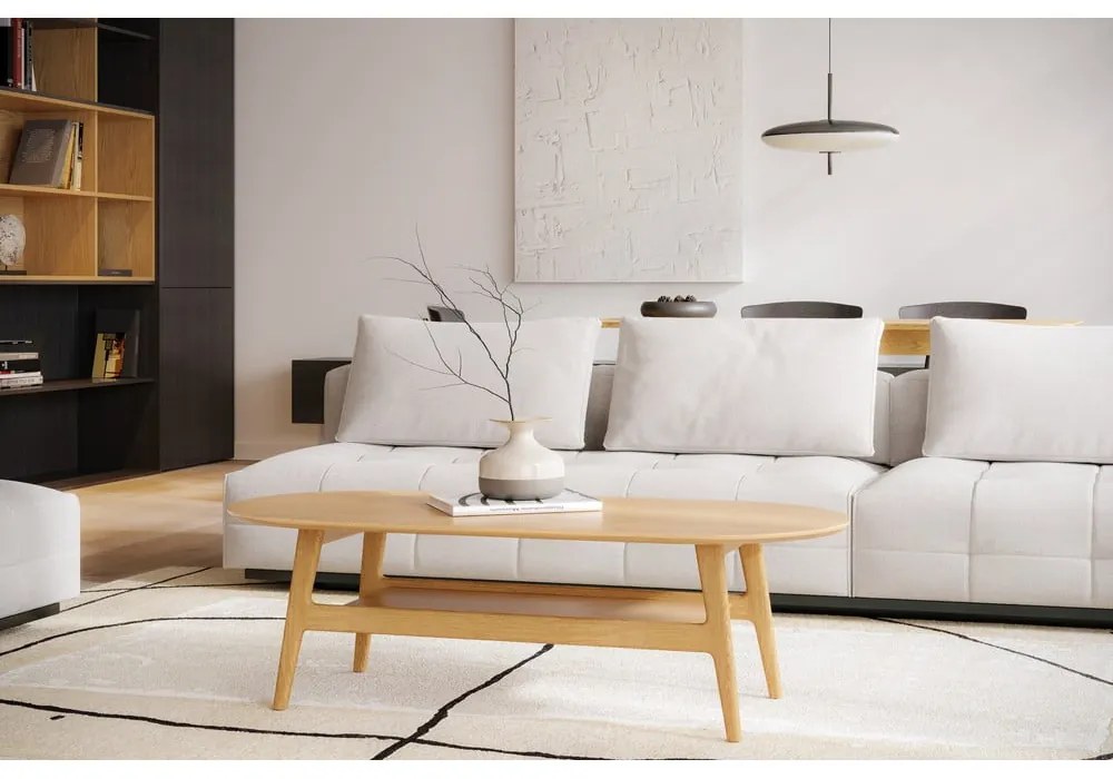 Масичка за кафе от декор от дъб в естествен цвят 60x130 cm Curved – Woodman