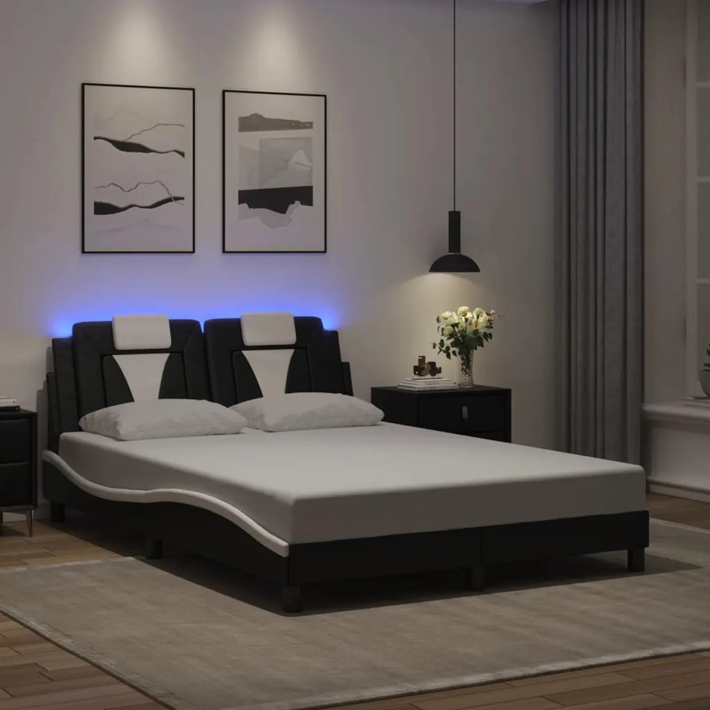 3214013 vidaXL Рамка за легло Viana с LED без матрак черно и бяло 120x200см