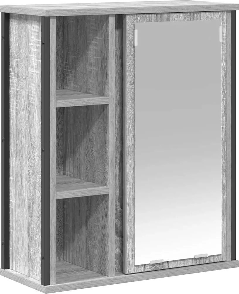 861905 vidaXL Стенен шкаф за баня с огледало сив сонома 50x21x60 cm