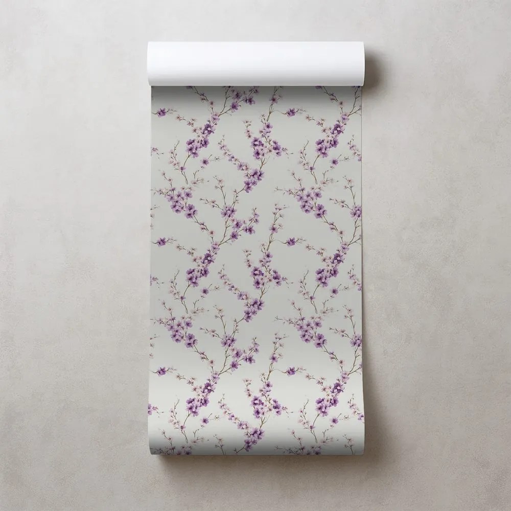 Тапет – Лилави цветя на светъл фон