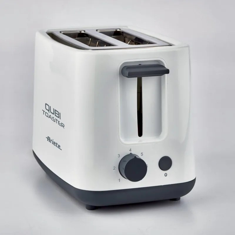 Тостер за хляб Ariete QUBI 0157/00, 760W, 2 филии, Бутон стоп, 7 степени, Подвижна тава за трохи, Бял