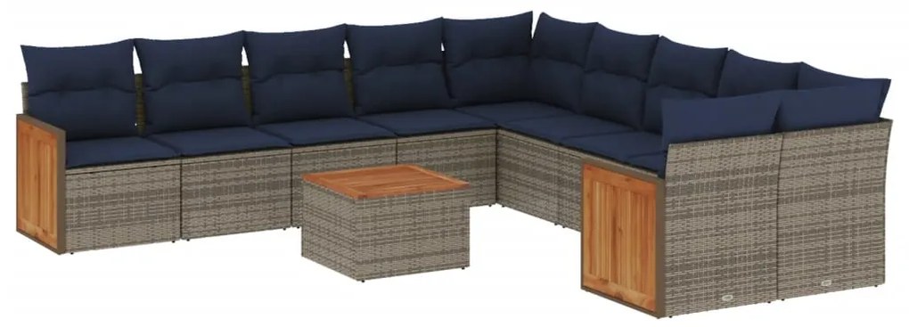 3260444 vidaXL Градински комплект диван с възглавници 11 части сив полиратан