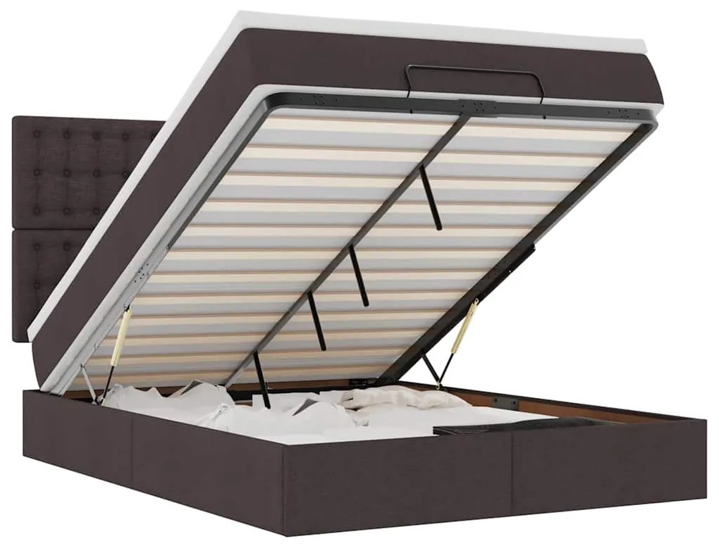3314172 vidaXL Османска легло с матрак и LED, тъмнокафяво, 140x190 см, плат