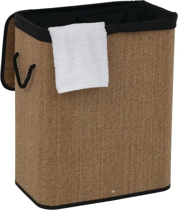 Кош за пране 5five, Правоъгълен, Бамбук и черен плат, 100 l