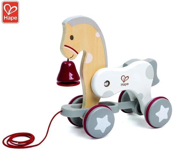 Дървена играчка за дърпане, Hape, Пони, 25.5 см х 24.3 см х 10.5 см