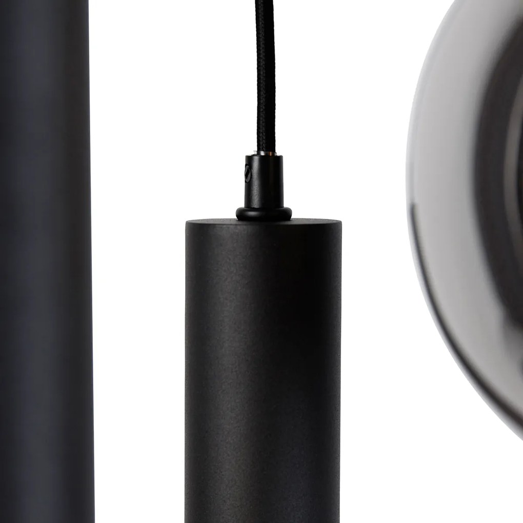 Модерен висящ лампион черен с димно стъкло 3 светлини - Clayton