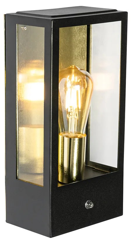 Външна стенна лампа черна със златен сензор за здрач - Rotterdam