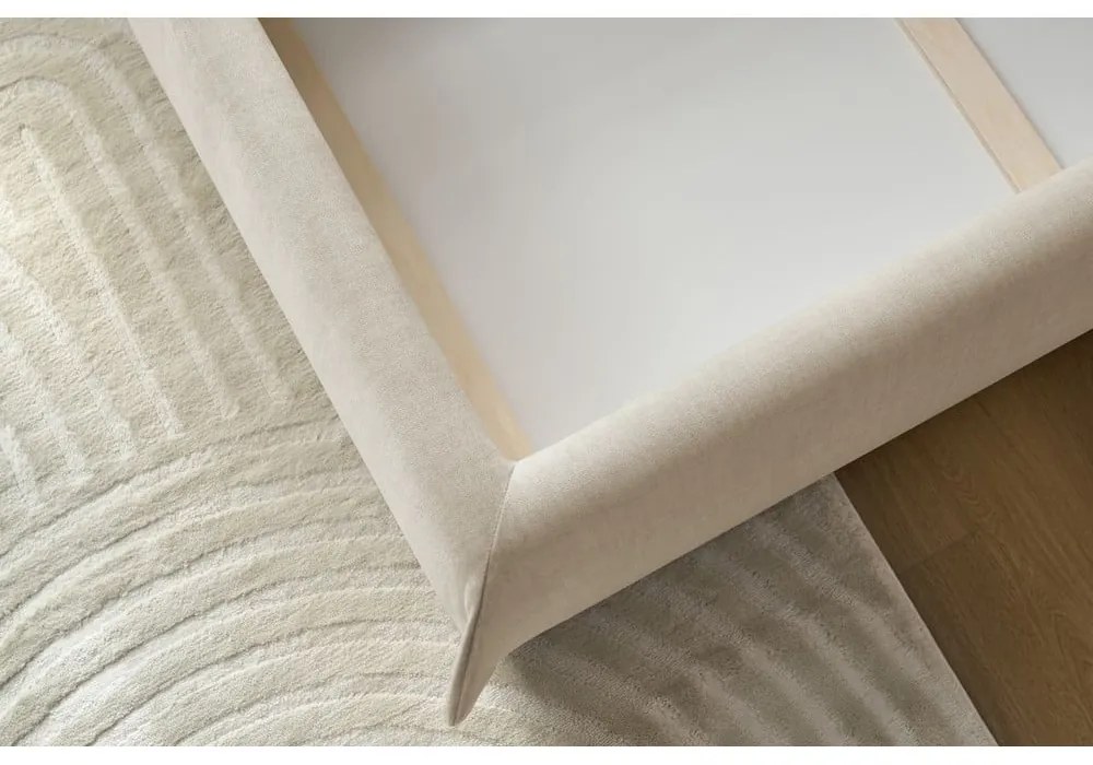 Бежово тапицирано двойно легло с място за съхранение с решетка 160x200 cm Clothilde - Bobochic Paris