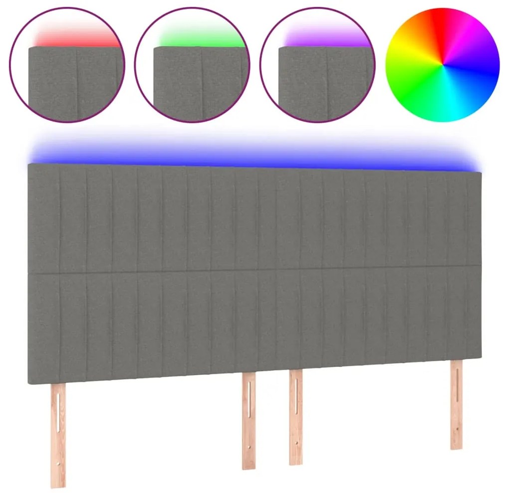 3122685 vidaXL LED горна табла за легло, тъмносива, 200x5x118/128 см, плат