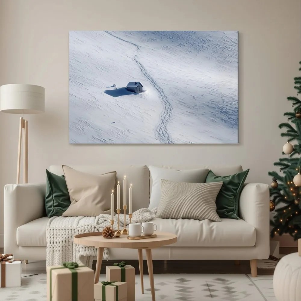 Картина на платно – Заснежен пейзаж с къщичка