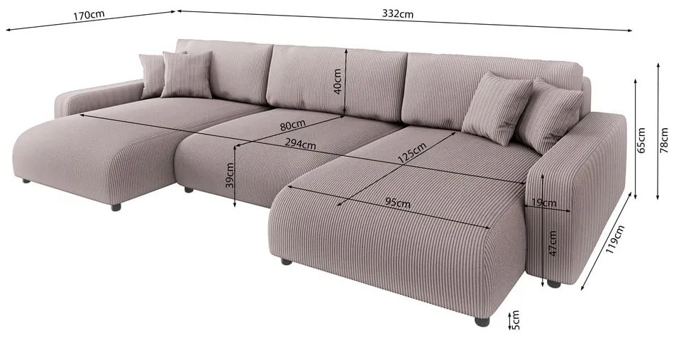 Светлорозов ъглов диван с място за съхранение от рипсено кадифе Sara – Ropez