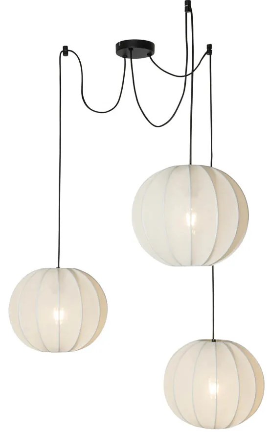 Дизайнерски висящ аплик бял копринен 30 см 3-светлина - Plu