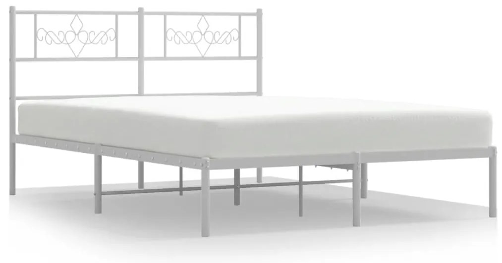 355317 vidaXL Метална рамка за легло с горна табла, бяла, 140x200 см