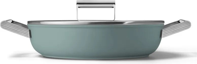 Плитка тенджера с капак Smeg DPF2812EGM, 28 см, 4.3 л, Керамично незалепващо покритие, Фурна до 250C, Без PFAS, Индукция, Изумрудено зелен