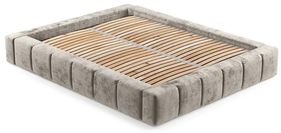 Бежово тапицирано двойно легло с място за съхранение с включена подматрачна рамка 200x200 cm Aruba L – Maison de Rêve