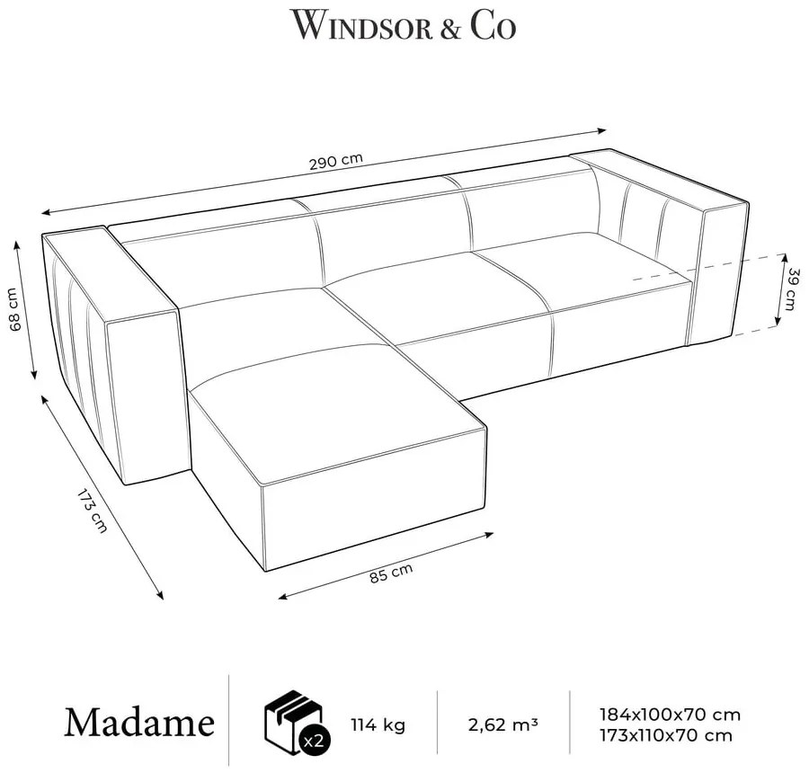 Ъглов диван от кафява кожа (ляв ъгъл) Madame - Windsor & Co Sofas