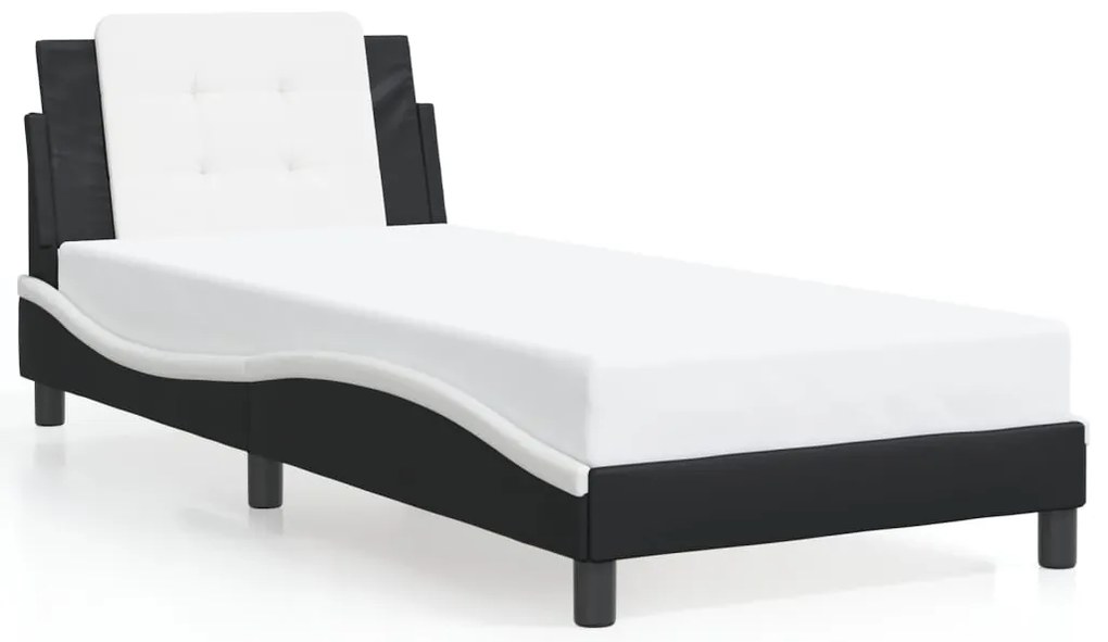 3208161 vidaXL Рамка за легло без матрак Zadar, черно-бяла, 90x200 см, изкуствена кожа