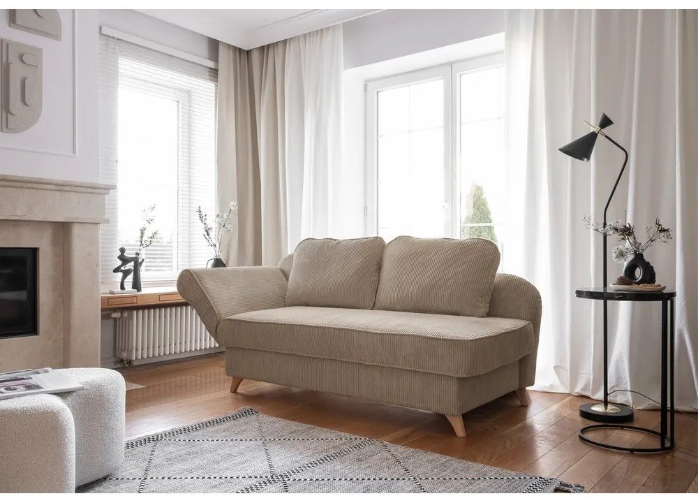 Кафяво-сив шезлонг от рипсено кадифе (ляв ъгъл) Chic Charlotte – Miuform