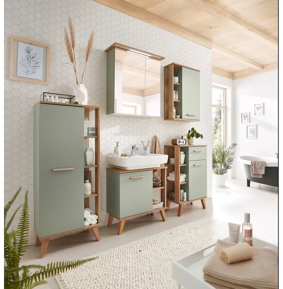 Зелен висящ шкаф за баня в дъб 51x75 cm Set 963 - Pelipal