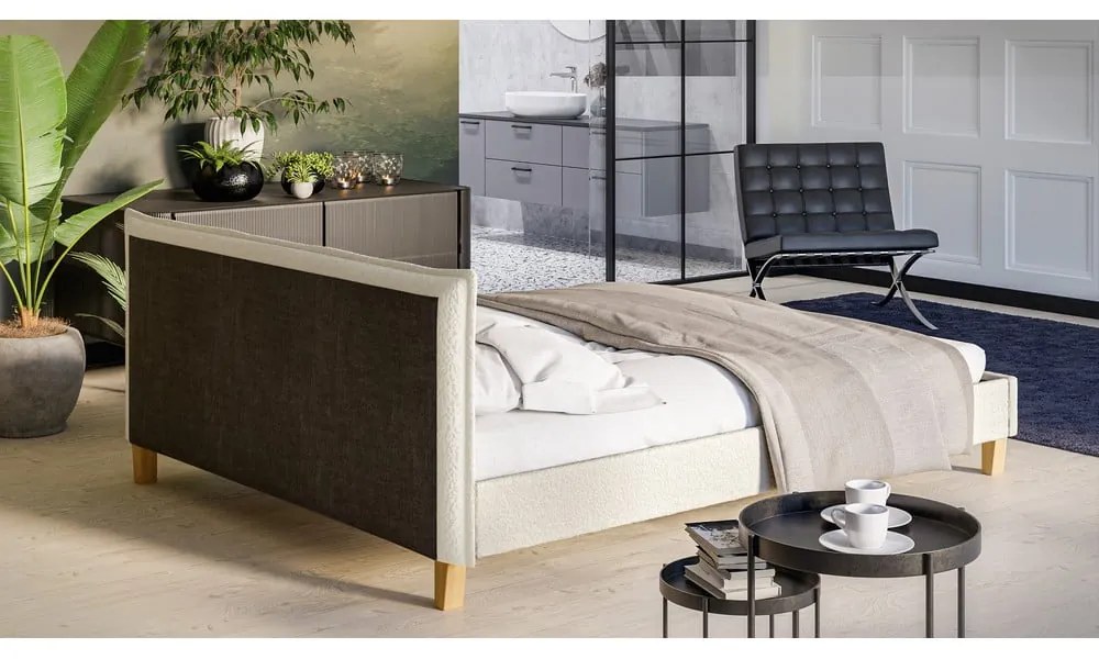 Кремаво тапицирано двойно легло с решетка 160x200 cm Tina - Ropez