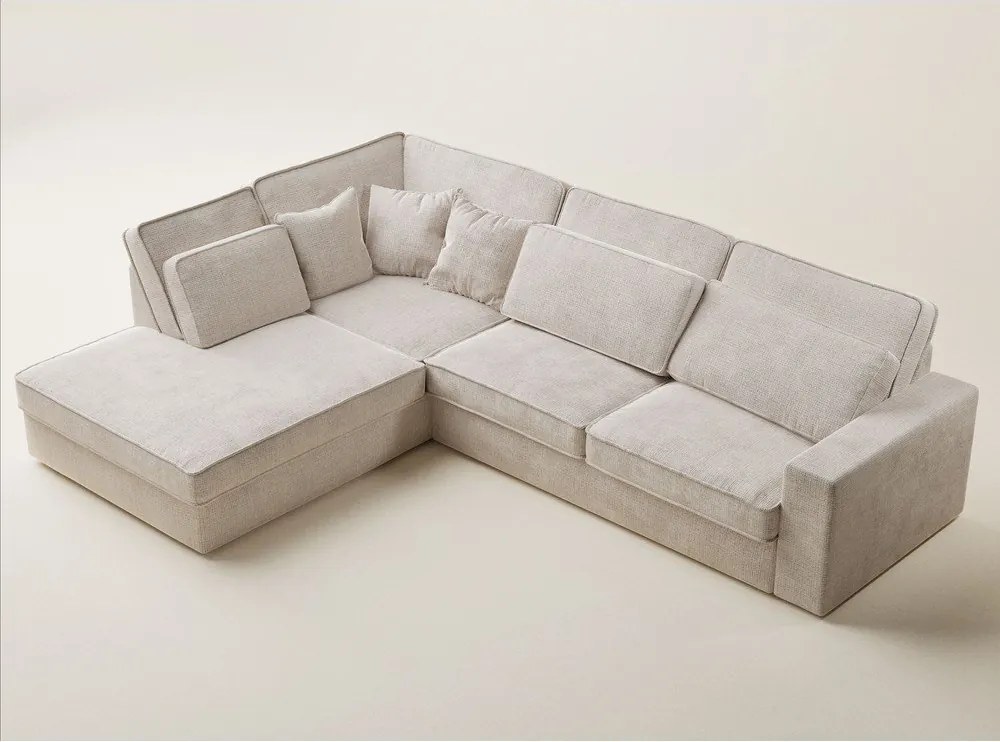 Кремав шенилов ъглов диван (ляв ъгъл/L форма) Kirou – Maison de Rêve